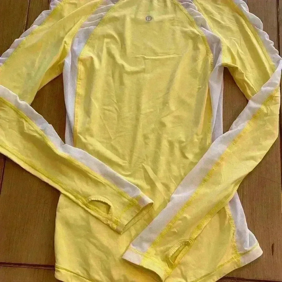 Lululemon Womens Crew Pullover Long sleeve yellow white netting activewear top 6 - Picture 5 of 13